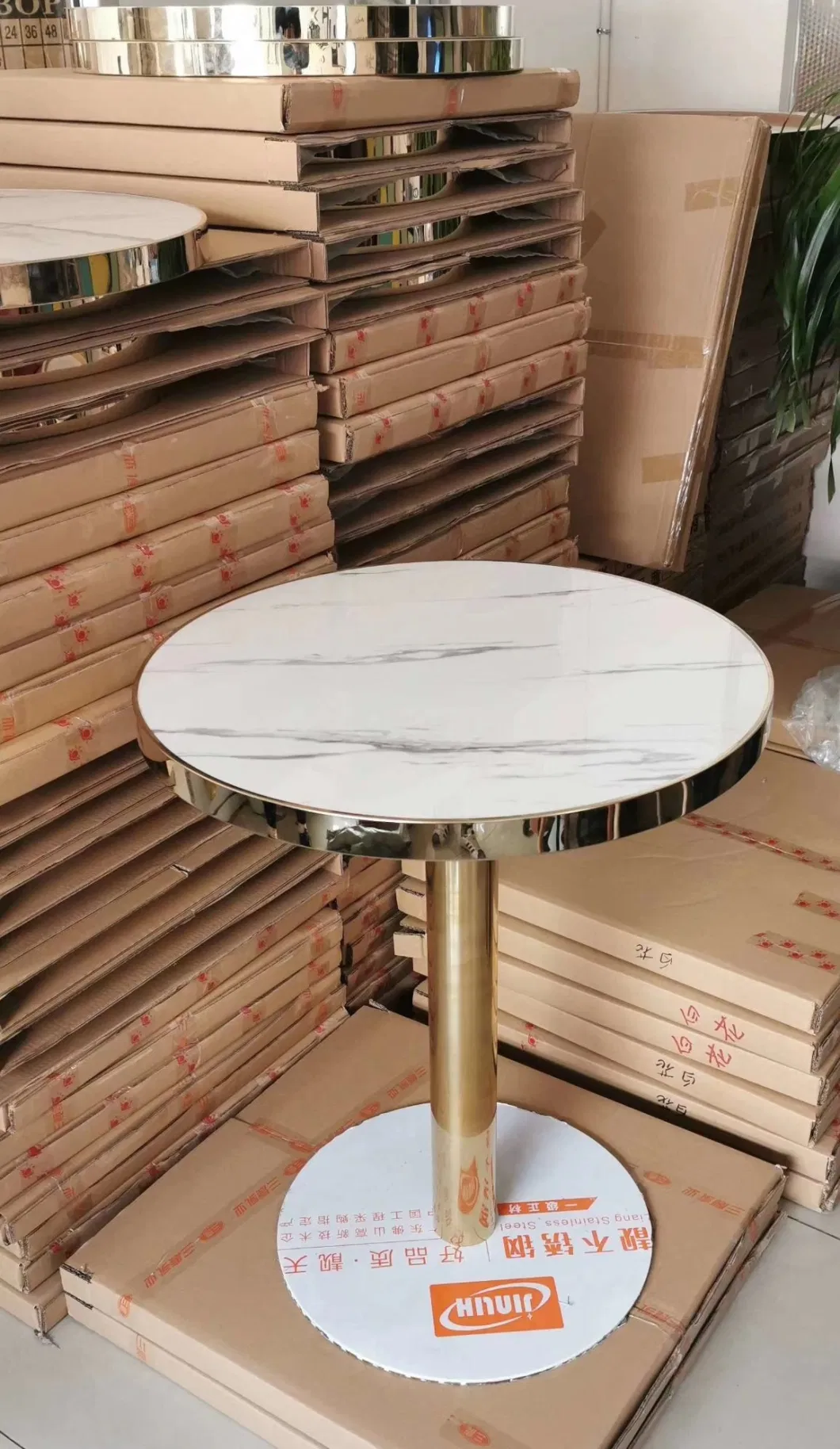 Wholesale Hotel Outdoor Restaurant Plastic Dining Chair Home Modern Furniture Marble+Titanium Electroplate Stainless Steel Leg Coffee Table